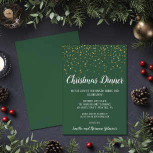 Minimalist Modern Green Confetti Christmas Dinner Invitation