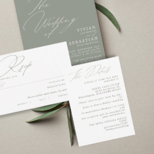 Minimalist Modern Green Sage Wedding Details Enclosure Card