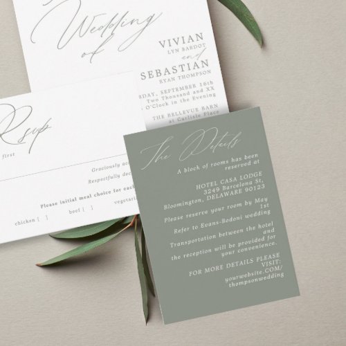 Minimalist Modern Green Sage Wedding Details Enclosure Card