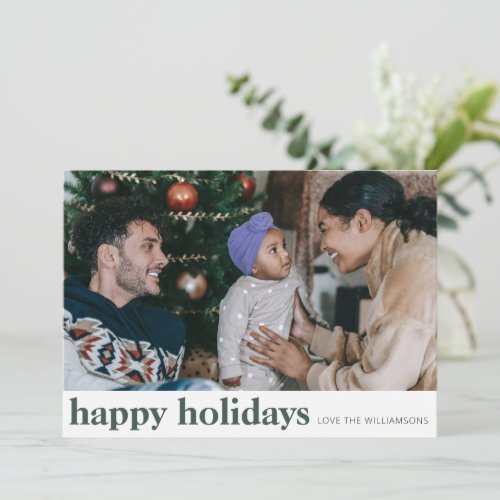 Minimalist Modern Green Typography Wide Photo  Holiday Card