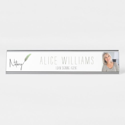 Minimalist Modern Green  White Notary Photo Desk Name Plate