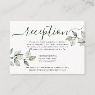 Minimalist Modern Green + White Wedding Reception Enclosure Card
