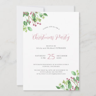 Minimalist modern greenery Christmas party Invitation