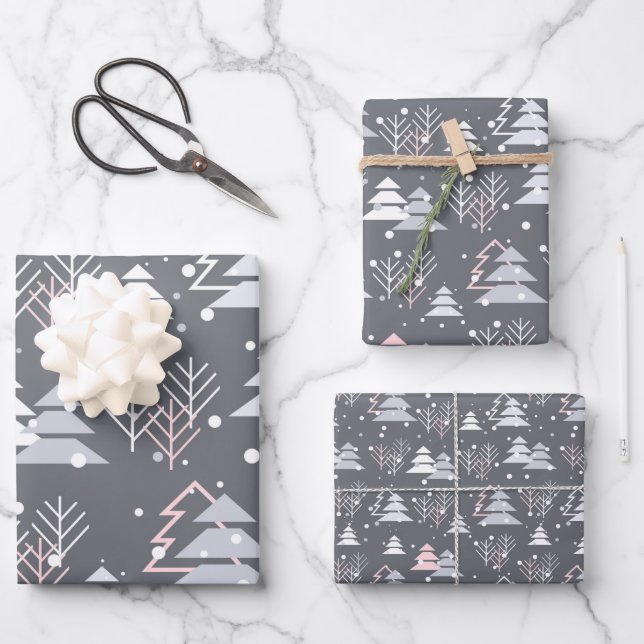 Minimalist Modern Grey Festive Cute Wrapping Paper Sheets (Front)