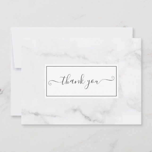 Minimalist Modern Grey Marble Script Thank You Card (Front)