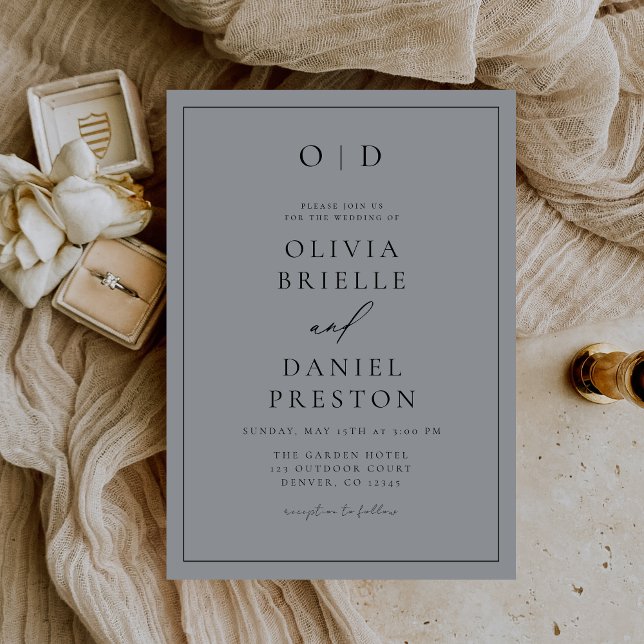 Minimalist Modern Grey Pewter Calligraphy Wedding Invitation (Creator Uploaded)