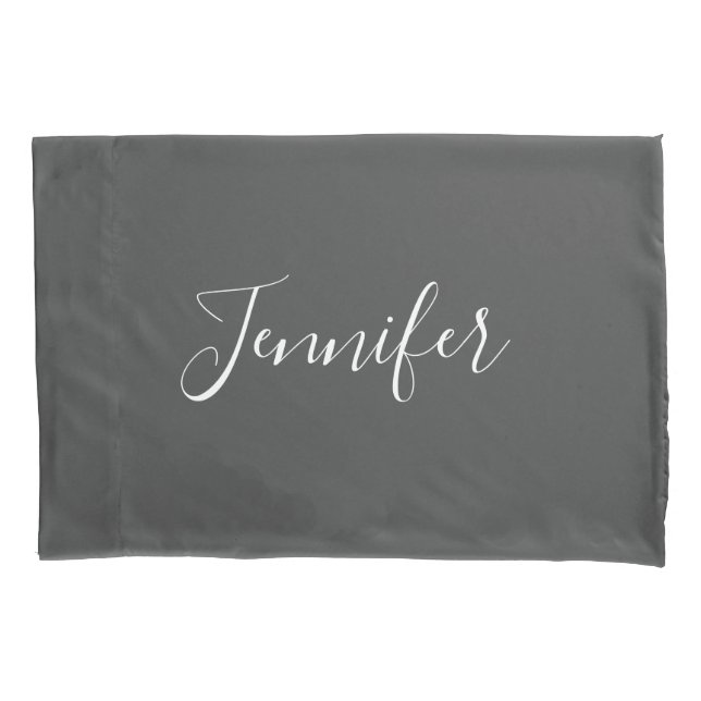 Minimalist Modern Grey White Chic Script Monogram  Pillow Case (Front)
