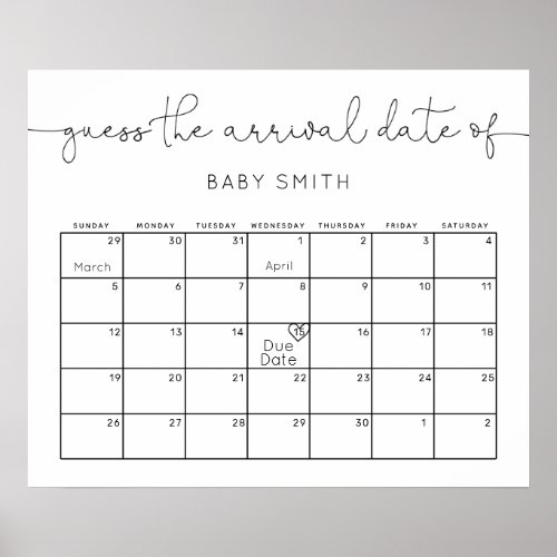 Minimalist Modern Guess Baby Due Date Calendar  Poster