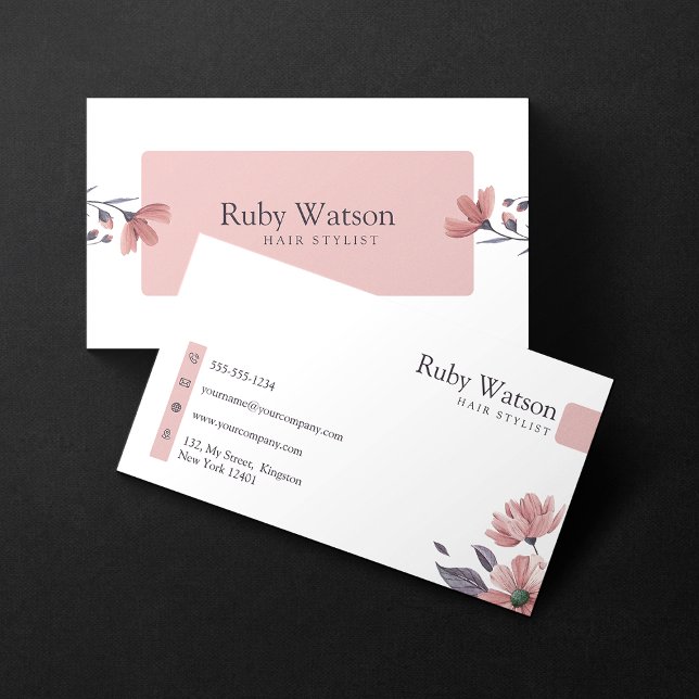 Minimalist Modern Hairstylist Blush Pink Floral Business Card (Creator Uploaded)