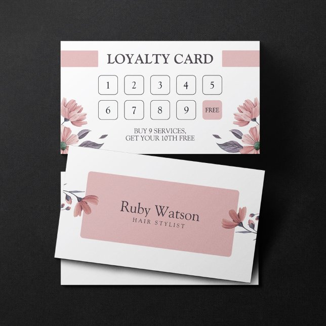 Minimalist Modern Hairstylist Blush Pink Floral Loyalty Card (Creator Uploaded)