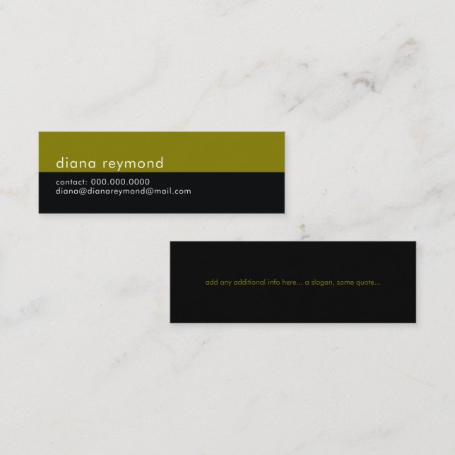 Minimalist Modern Half Black and Olive Simple Mini Business Card (Front/Back)