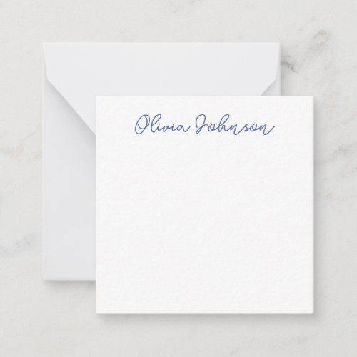 Minimalist Modern Handwriting Blue White Note Card