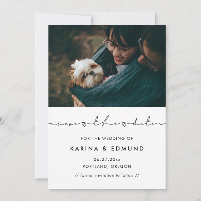 Minimalist modern handwritten Save the date photo (Front)