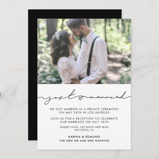 Minimalist modern handwritten wedding announcement (Front/Back)