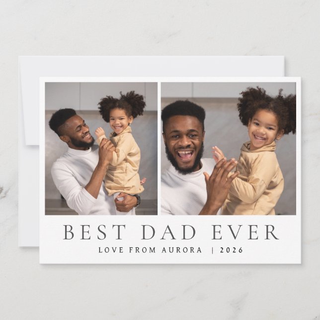 Minimalist Modern Happy Fathers Day 2 Photo Holiday Card (Front)