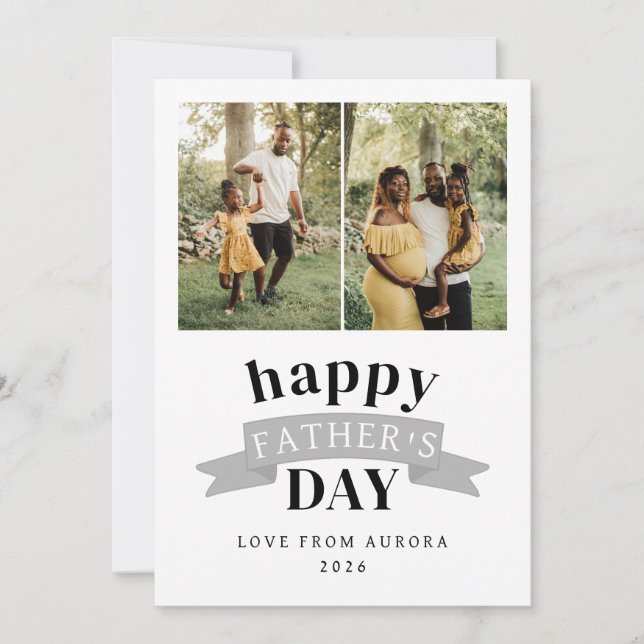 Minimalist Modern Happy Fathers Day 3 Photo Holiday Card (Front)