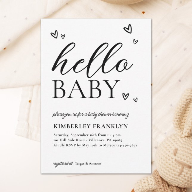 Minimalist Modern Hello Baby Shower Invitation (Creator Uploaded)