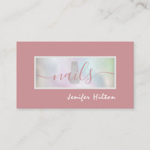 Minimalist  modern holographic nail salon QR code Business Card