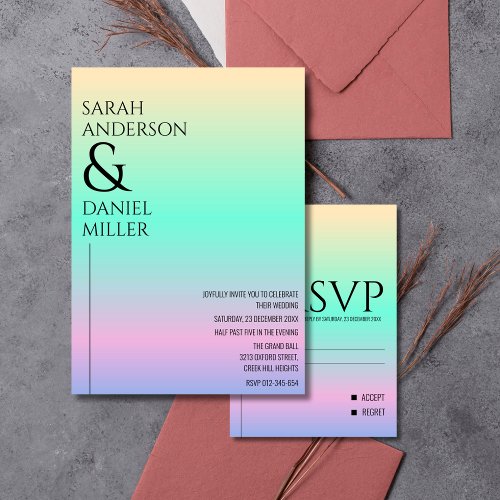 Minimalist Modern Holographic Ombre Wedding  Invitation