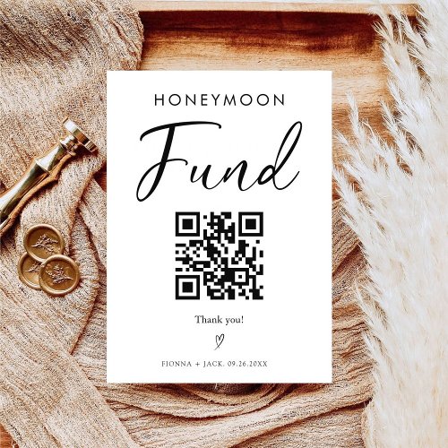 Minimalist Modern Honeymoon Fund QR Code Wedding Pedestal Sign