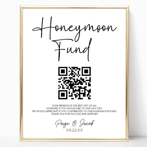 Minimalist Modern Honeymoon Fund Wedding Sign