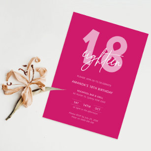 Minimalist Modern Hot Pink 18th Birthday Party Invitation