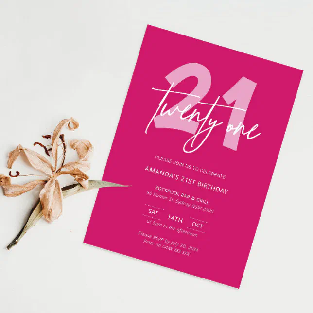 Minimalist Modern Hot Pink 21st Birthday Party Invitation | Zazzle