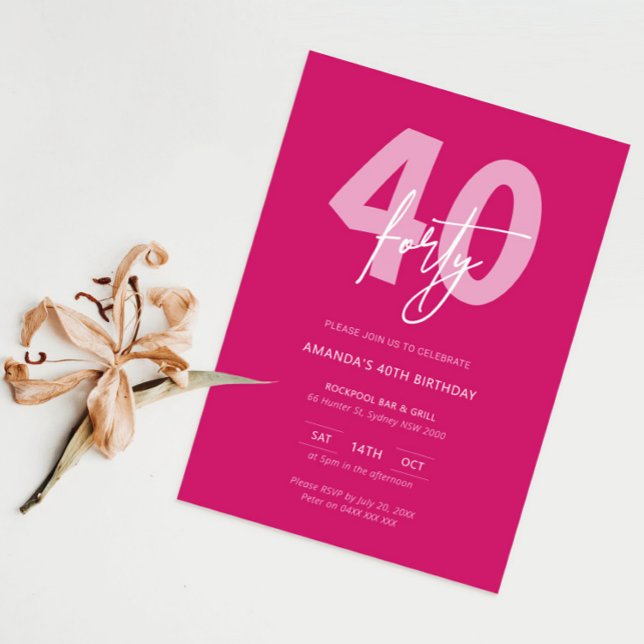 Minimalist Modern Hot Pink 40th Birthday Party Invitation (Creator Uploaded)