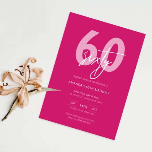 Minimalist Modern Hot Pink 60th Birthday Party Invitation