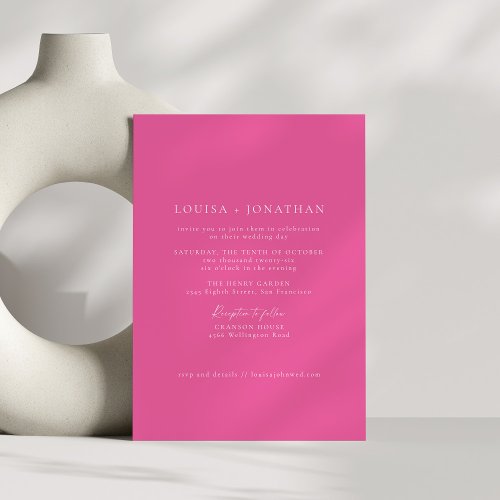 Minimalist Modern Hot Pink Formal Script Wedding Invitation