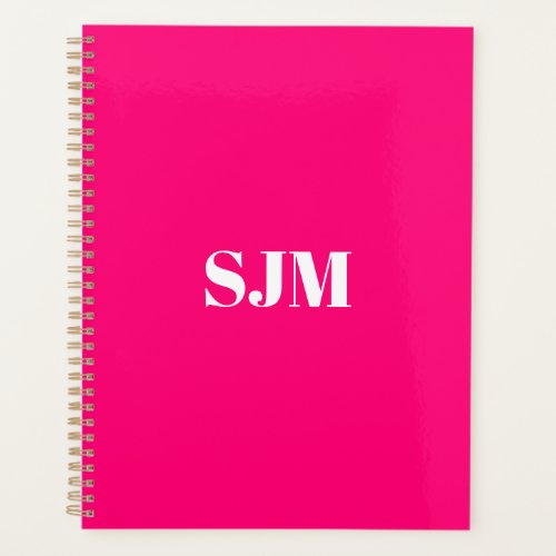 Minimalist modern hot pink monogram initials planner