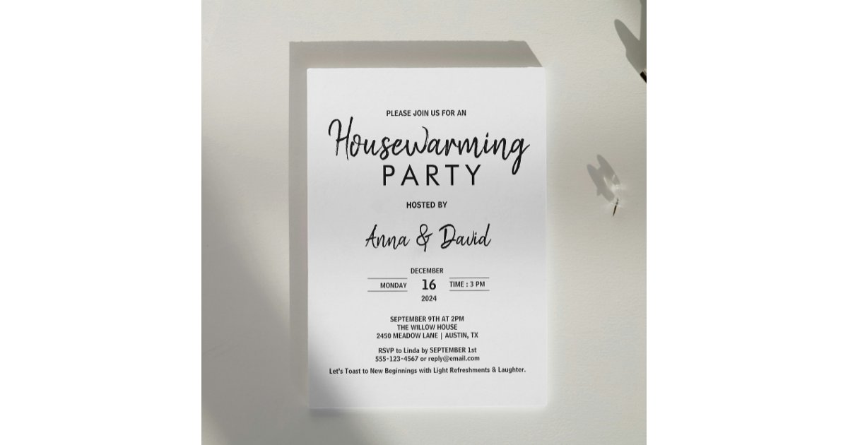 Minimalist Modern Housewarming Party Black & White Invitation | Zazzle