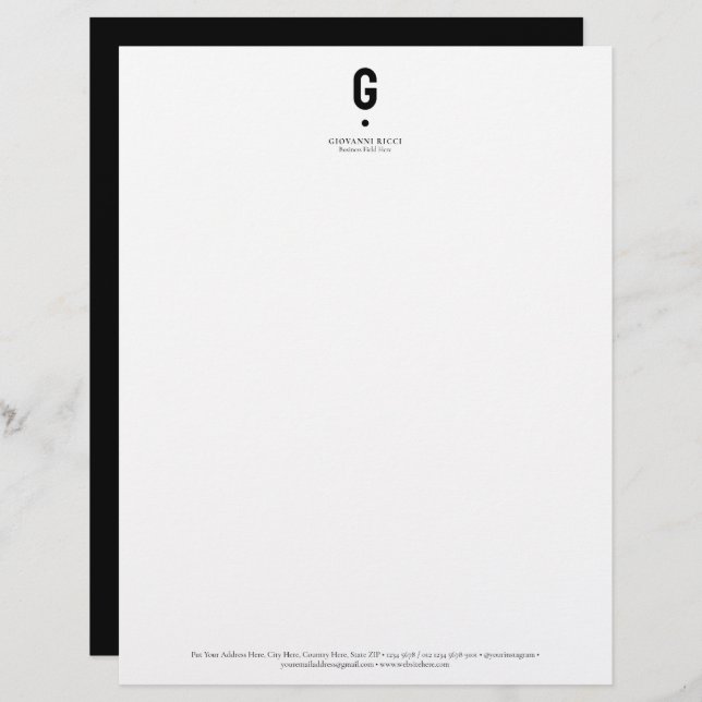 Minimalist Modern Initial in Black Letterhead (Front/Back)