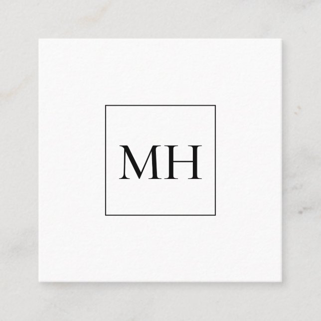 Minimalist Modern Initials Monogram Monochrome Square Business Card (Front)