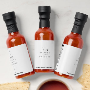 Minimalist Modern Inline Monogram Wedding Favor Hot Sauces