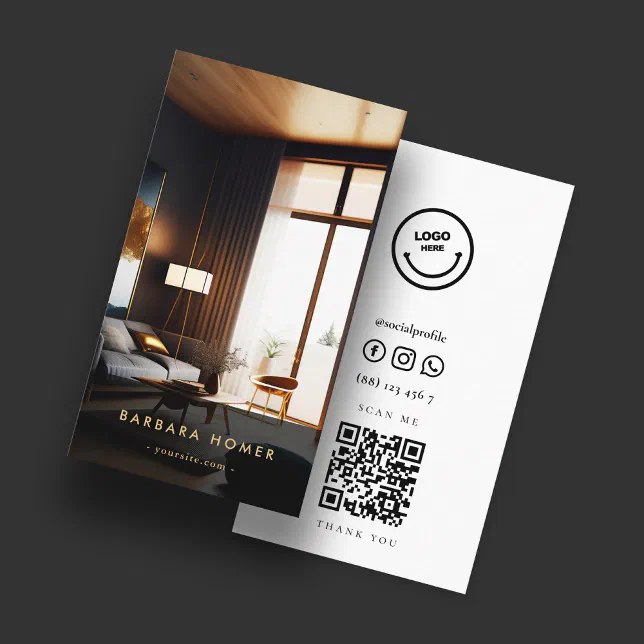 Minimalist Modern Interior Designer QR Business Card | Zazzle