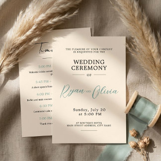 Minimalist Modern Ivory & Sage Green Wedding Program