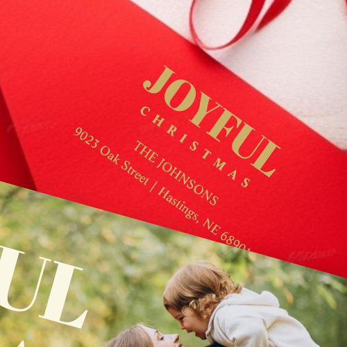Minimalist Modern Joyful Christmas Family Address Rubber Stamp