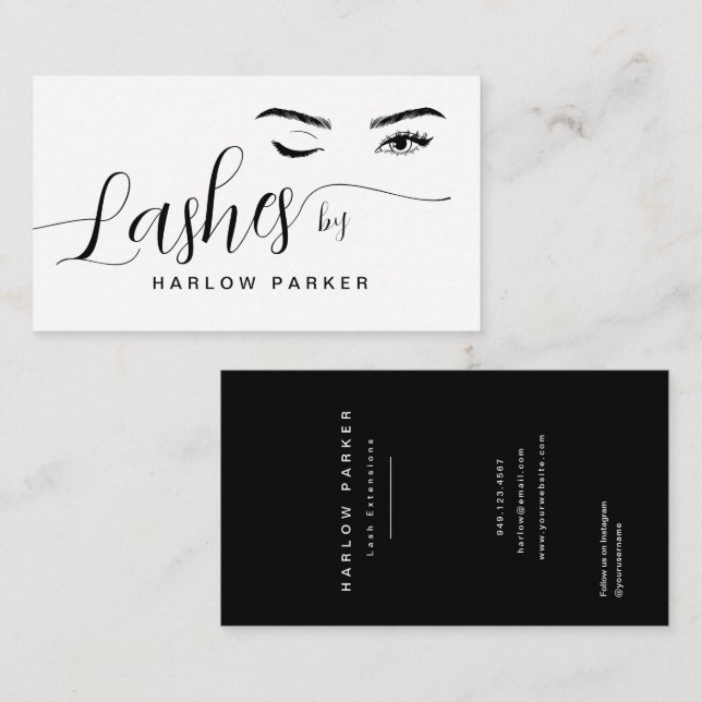 Minimalist Modern Lash Extension Black & White Business Card (Front/Back)