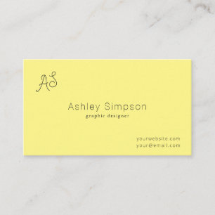 Minimalist Modern Lemon Yellow Monogram Business Card