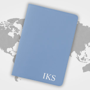 Minimalist Modern Light Blue and White Monogram Passport Holder