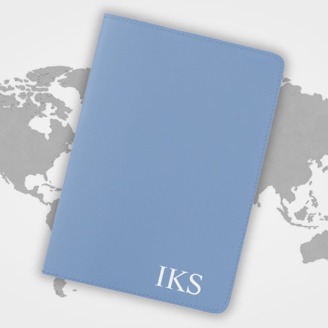 Minimalist Modern Light Blue and White Monogram Passport Holder (Creator Uploaded)