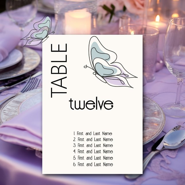 Minimalist Modern Lilac and Dusty Blue Butterfly Table Number (Creator Uploaded)