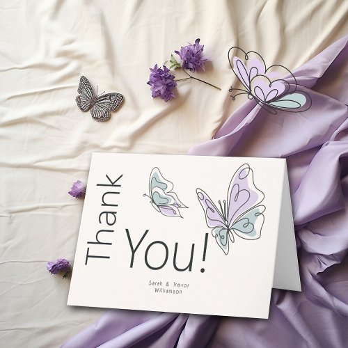 Minimalist Modern Lilac and Dusty Blue Butterfly Thank You Card