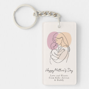 Minimalist Modern Line Art Mom & Baby Mother’s Day Keychain