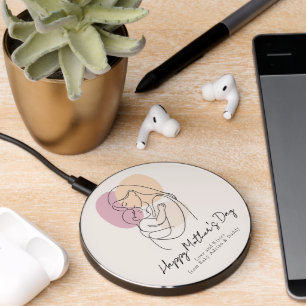 Minimalist Modern Line Art Mom & Baby Mother’s Day Wireless Charger