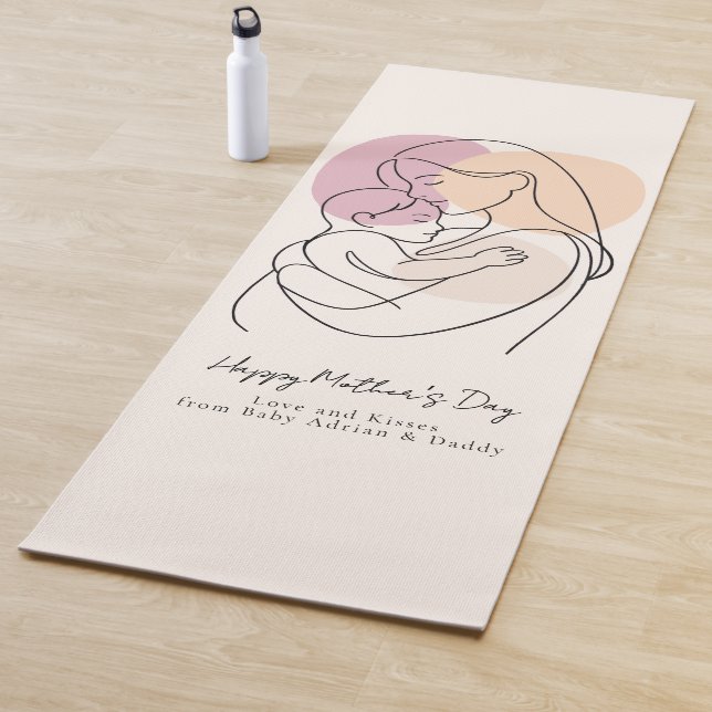 Minimalist Modern Line Art Mom & Baby Mother’s Day Yoga Mat (In Situ)