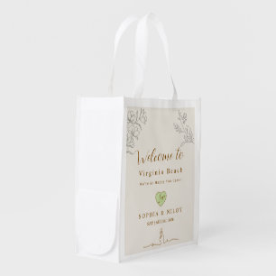 Minimalist Modern Line art Wedding Guests Grocery Bag