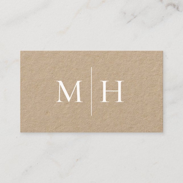 Minimalist Modern Line Initials Monogram Kraft Business Card (Front)