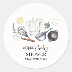 Minimalist Modern Little Chef Baby Shower  Classic Round Sticker